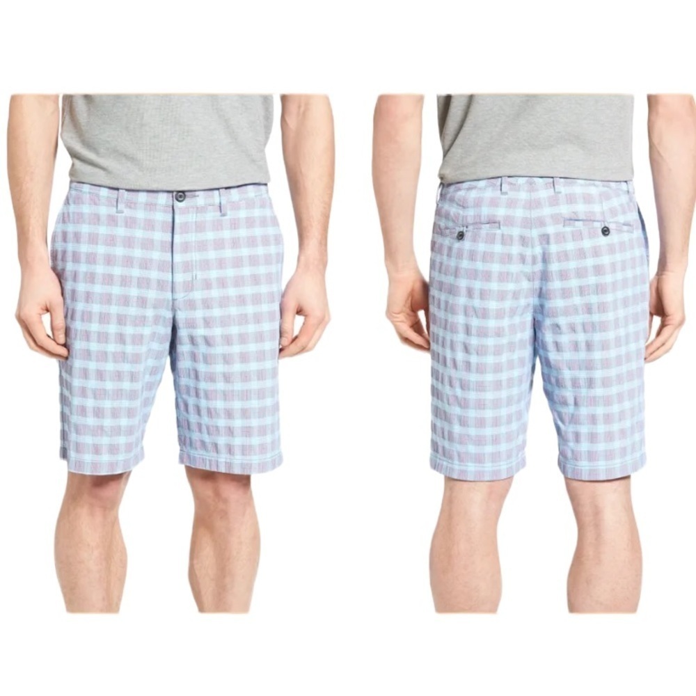 Tommy Bahama Mens Shorts Blue Check Shot Flat Front UPF 30 Shorts Sz 40‎